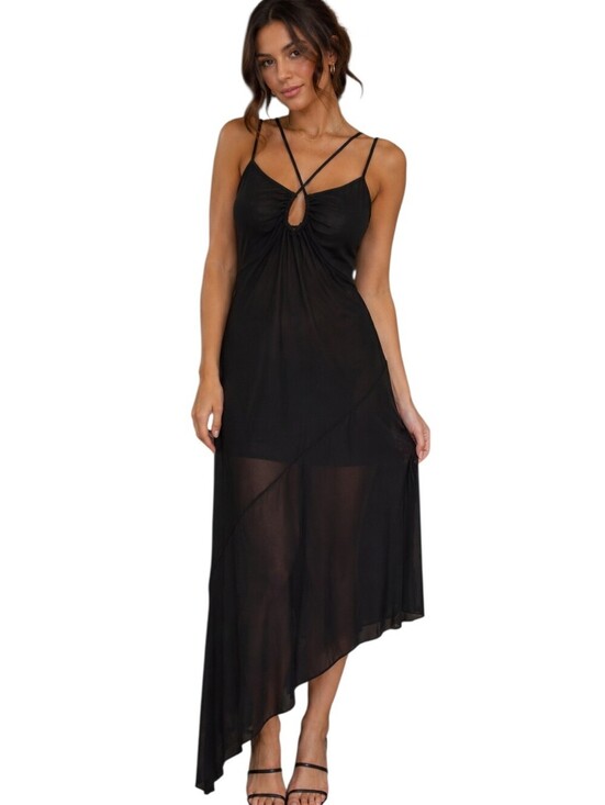 Zara Dresses & Skirts - ZARA Tulle Mesh Asymmetrical Slip Dress In Black. Size Medium